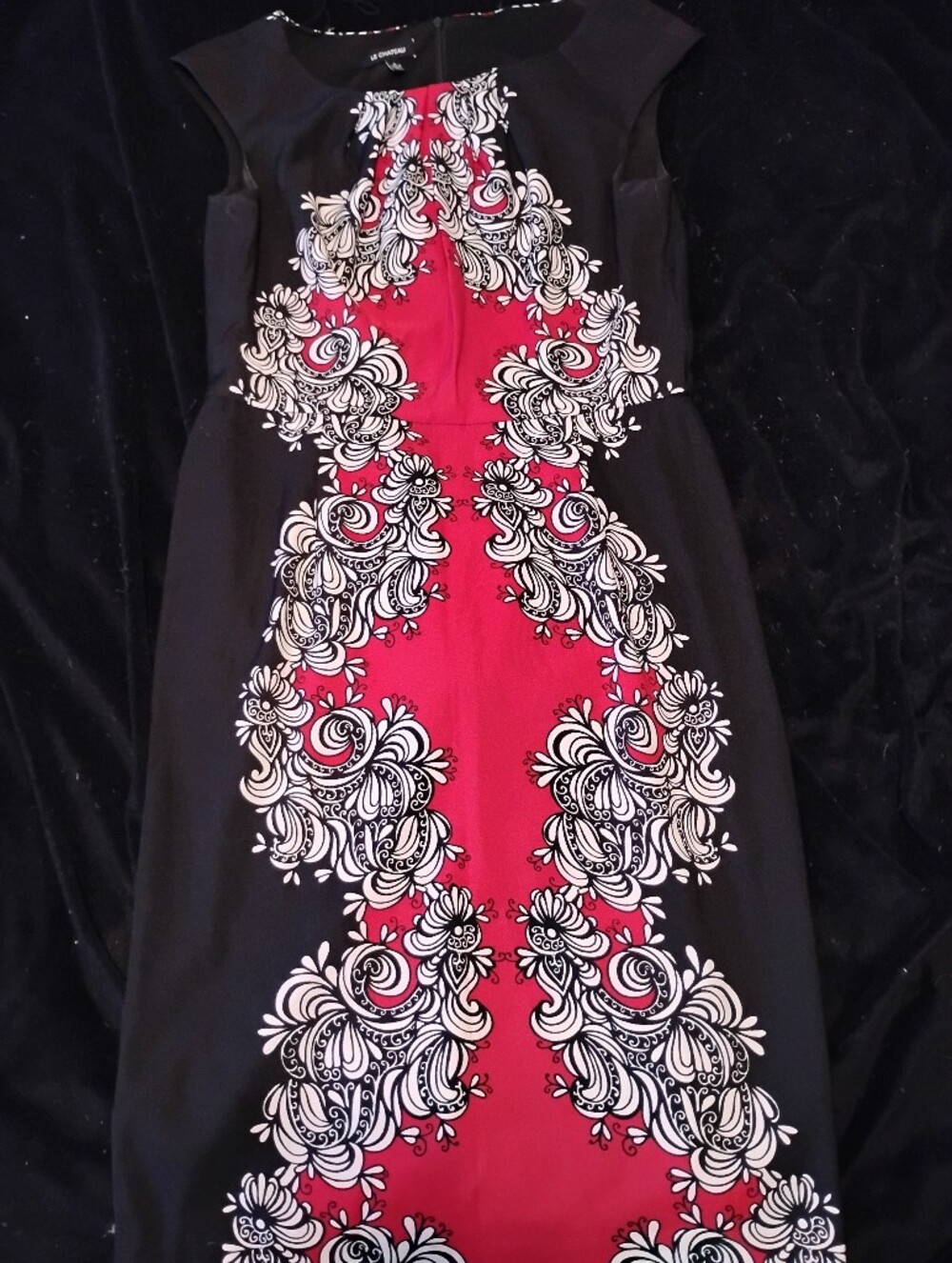 le chateau Black and Red Floral-Print Midi Dress